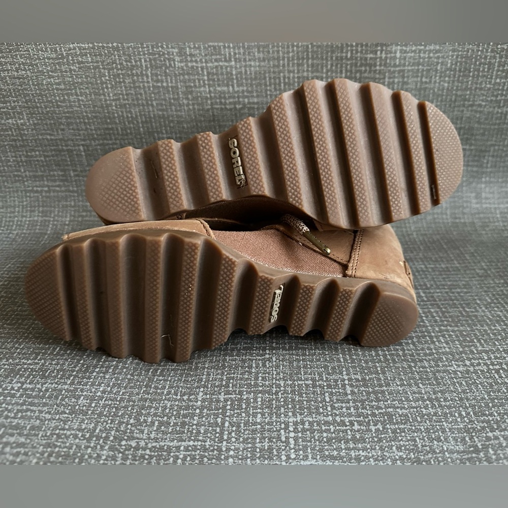 Sorel Joanie II Lace Wedge Sandal Size 7.5 Camel Taupe Leather Open Toe Lace-Up - Picture 8 of 14